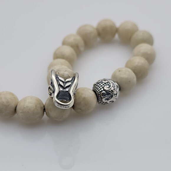 David Yurman Men's Spiritual Bead Bracelet 8mm Riverstone with Wave Silver - Picture 4 of 5